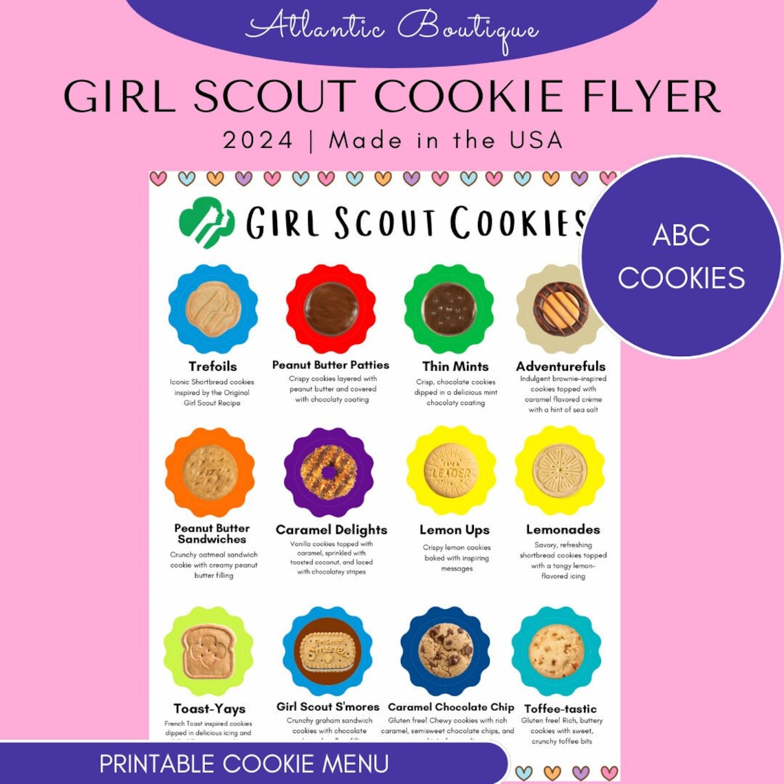 Girl Scout Cookie Flyer 2024, ABC Cookies, Cookie Menu, Cookie ...