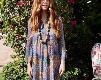 Parisian Maid 1970s Boho Beach Cover up / Paisley Tunic