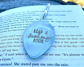 read a book bookmark, vintage teaspoon bookmark, reader gift, book club gift, book lover, sister bookmark, read a fucking book, feminist