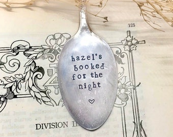 custom bookmark + booked for the night + hand stamped bookmark + spoon bookmark + reader gift + bookworm + bookmark + book club gift