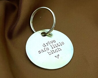 funny sister keychain, drive safe little bitch, coworker best friend key chain, gold keychain, appreciation gift, new driver gift