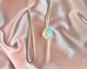 opalite rearview mirror charm,  rear view mirror charm, car accessories, mirror hanger, rearview mirror, car accessory, macrame stones