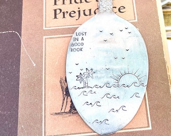 lost in a good book vintage spoon bookmark, ocean lovers gift, ocean art, bookmark for men women kids, book lovers gift, stocking stuffer