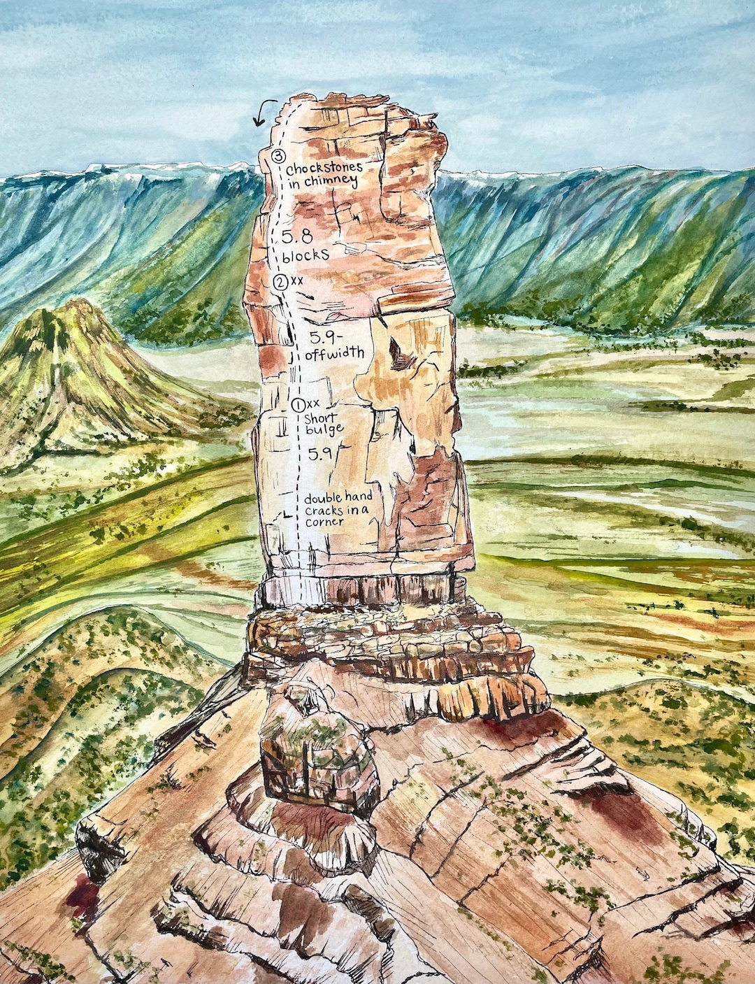 The North Chimney of Castleton Tower (topo) Moab, Utah Fine Art Giclée ...