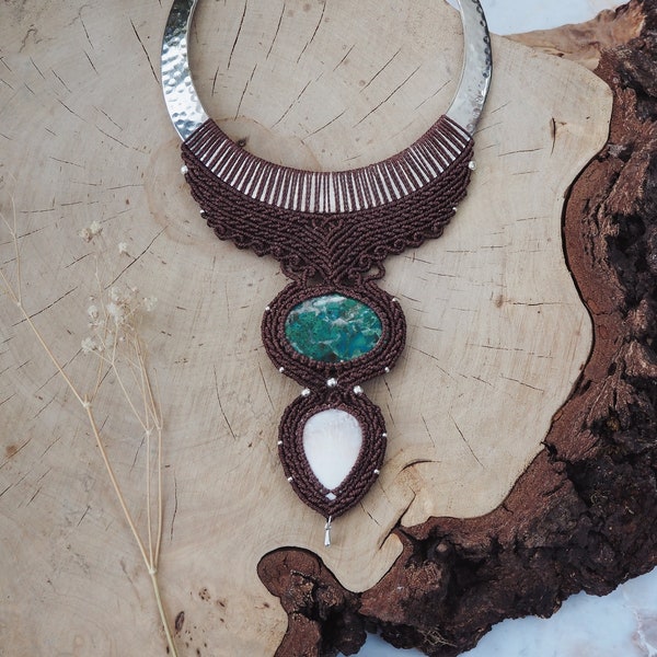 SHAMANIC Necklace | Chrysocolla & Scolecite | Wiccan Jewelry | Brass Torque Necklace | Priestess Necklace | Ritual Jewelry | Gift for Wicca