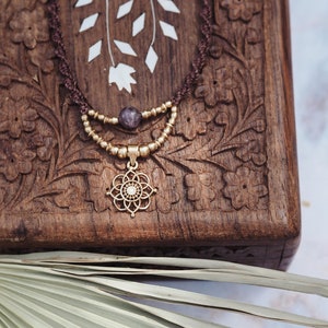 AMETHYST & MANDALA boho necklace | Micro Macrame | Dainty Necklace | Everyday Necklace | Modern Hippie | Bohemian Vibes | Purple Stone