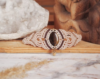 TIGER EYE Boho Bracelet | Macrame Birthstone Chakra Jewelry | Bohemian Tribal Gypsy Hippie Gift | Slow Fashion | Root Chakra