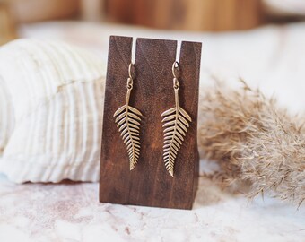 Long Brass Earrings 'FERN'| Long Leaf Earrings Golden Brass Bohemian Ethnic Forest Jewelry | Modern Design Spiritual Tribal Ethical Fairy