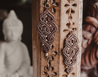 Micro Macrame Boho Earrings 'AHIMSA' | Tribal Bohemian Jewelry | Amethyst Healing Crystal | Artisan Gift for Hippie Girlfriend