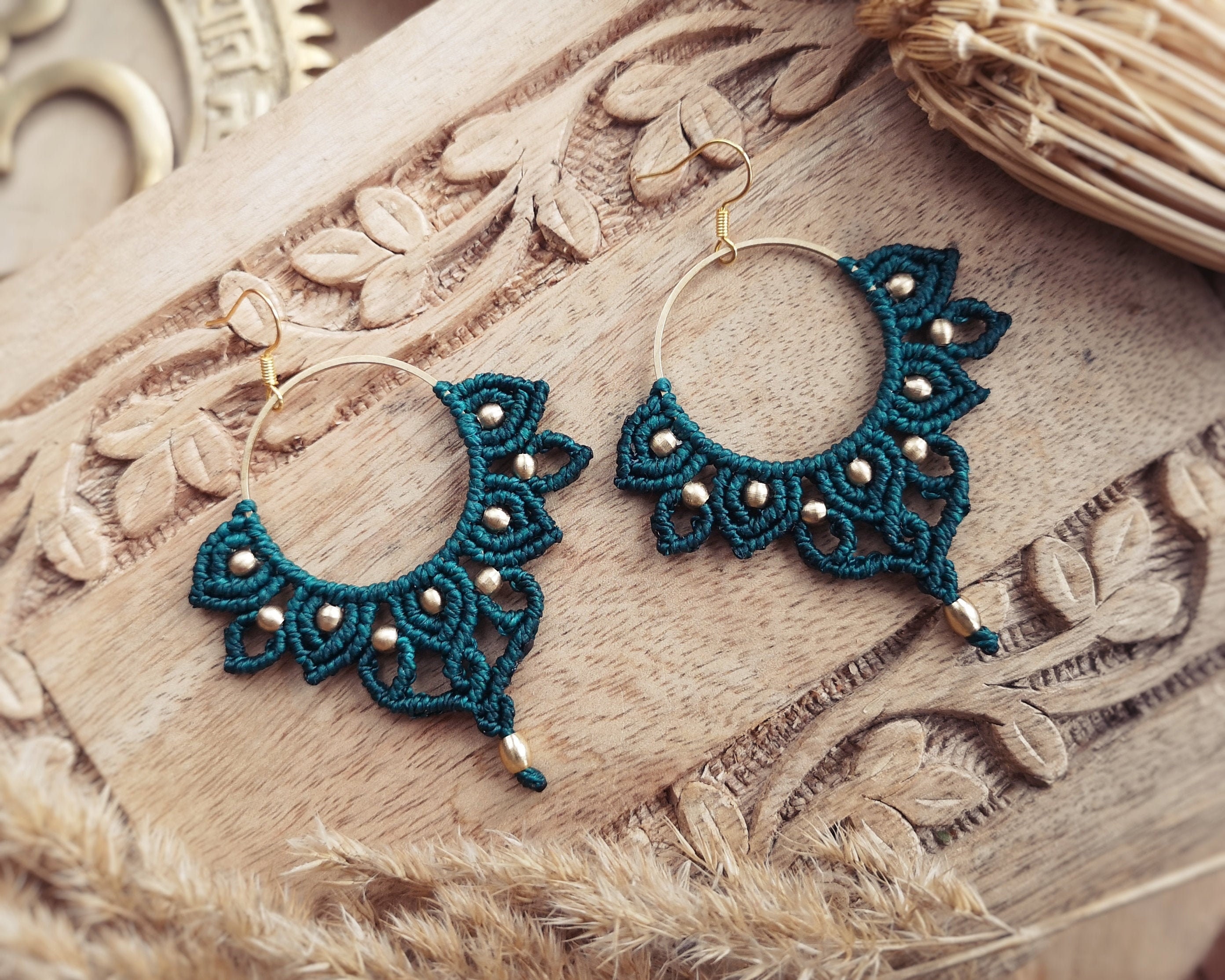 Macrame Earrings Mandala Macrame Earrings Hoop Earrings Tribal Earrings Boucles tribal Ethnic Earrings Sacred Geometry Earrings