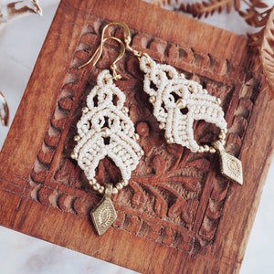 Boho Macrame Earrings: Brass Beads, Tribal Wedding Jewelry