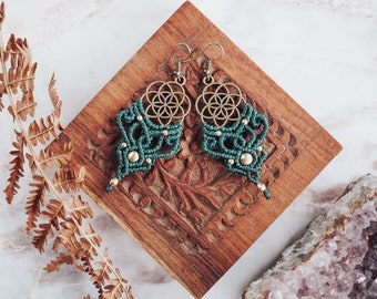 Macrame Boho Earrings 'VIMUKTI' | Seed of Life | Bohemian Fashion | Tribal Ethnic Bellydance | Spiritual Jewelry | Micro Macrame