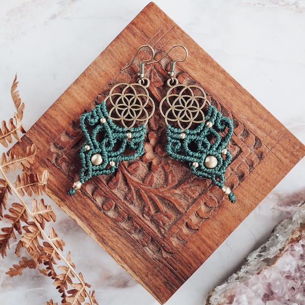 Macrame Boho Earrings 'VIMUKTI' | Seed of Life | Bohemian Fashion | Tribal Ethnic Bellydance | Spiritual Jewelry | Micro Macrame