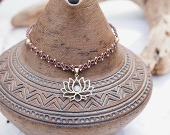 MOONSTONE Necklace with LOTUS FLOWER | Micro Macrame Jewelry | Bohemian Bride | Boho Chic | Beach Wedding | Hippie Bride | Bridal Necklace