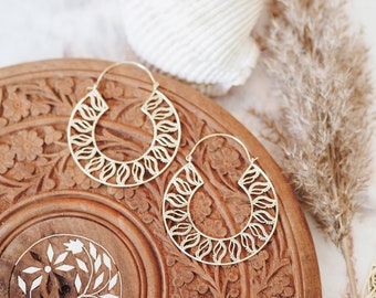 Huge Golden Hoops 'CALYPSO' | Heavy Brass Earrings | Big Hoop Ethnic Modern Design Geometric Jewelry Alternative Hippie Fashion