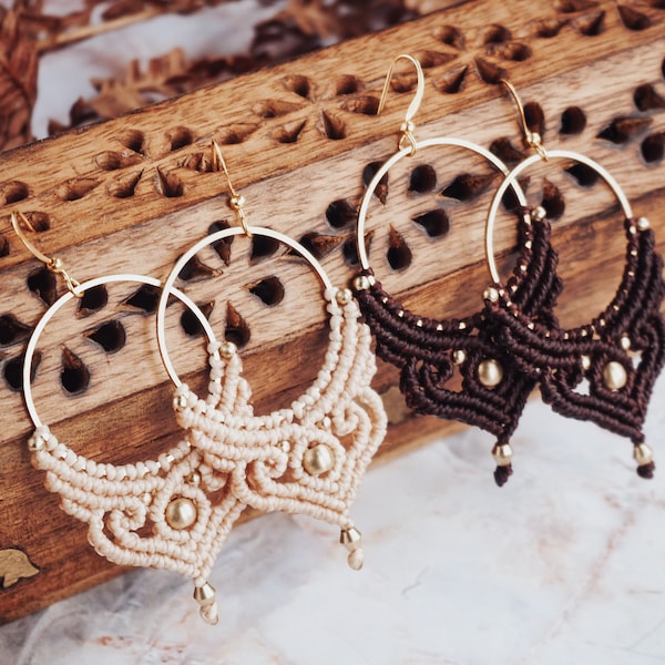 Woven Boho Earrings 'ANANDA' | Bohemian Jewelry | Micro Macrame Tribal Ethnic Jewelry | Autumn Earthy Tones | Christmas Gift for Mom