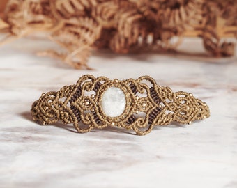 Khaki MOONSTONE Bracelet | Boho Jewelry | Micro Macrame | Ethnic Jewelry | Tribal Festival Wear | Femenine Energy | Free Spirit