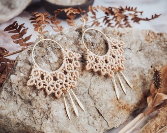 Boho Wedding Earrings 'HARIT' | Bohemian  Bridal Jewelry | Brass Earrings | Artisan Jewelry | Micro Macrame | Unique Gift