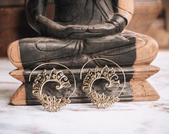 SPIRAL Boho Brass Earrings | Bohemian Tribal Earrings | Bellydance Ethnic Jewelry | Hippie Gypsy Goddess Earrings | Big Hoop Mandala