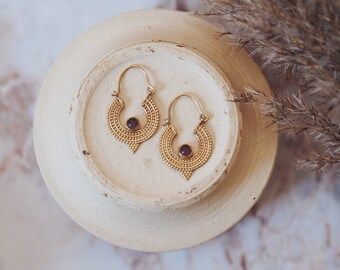 Cute Gemstone Earrings | Geometric Bohemian Ethnic Jewelry | Modern Design Spiritual Tribal Golden Festival Ethical Fairy Wear