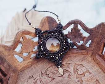 Tiger Eye Necklace | Micro Macrame Mandala Pendant | Boho Jewelry | Free Spirit | Natural Stone for Protection | Earthy Tones Necklace