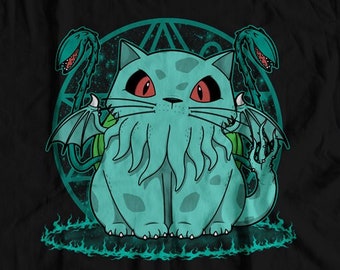 Bulbacathulhu - Cathulhu | Lovecraftian Symbol | Kawaii Monster | Nekonomicon | Cat Cthulhu | Cute Cosmic Horror Unisex T-Shirt