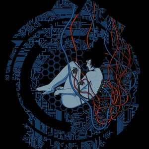 Wired Ghost - Cyberpunk Anime Shirt | Motoko Gits 90&#39;s Sci-Fi Anime | Unisex Adult T-shirt