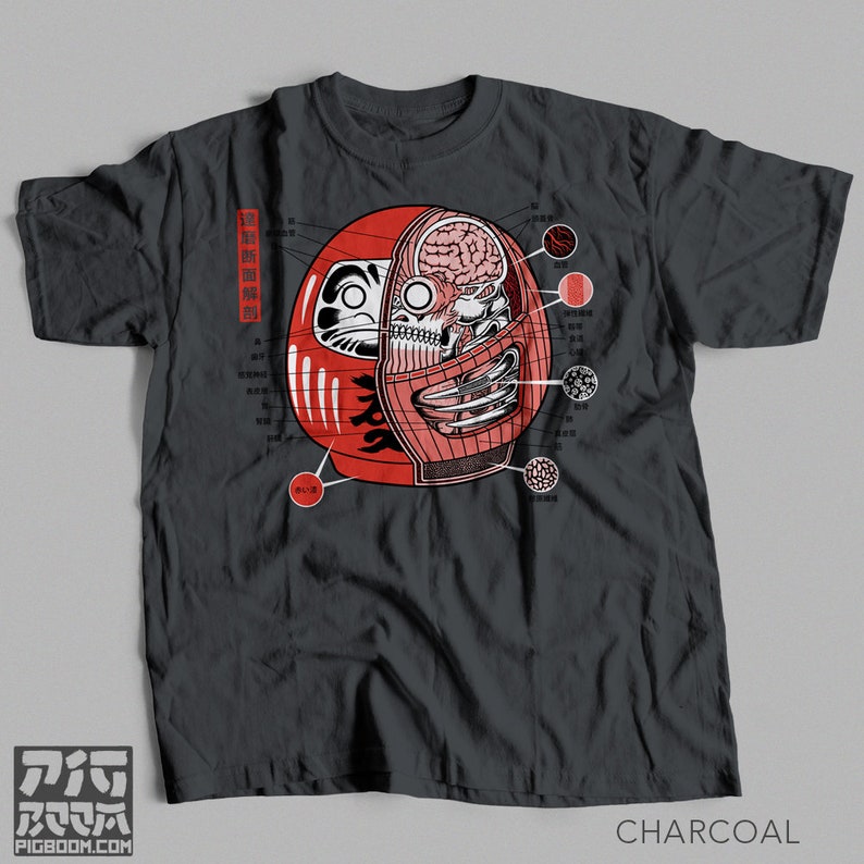 Daruma Cross-section Anatomy Japanese Doll Goal Doll Lucky Charm Bodhidharma Zen Buddhism Unisex Adult T-shirt Charcoal