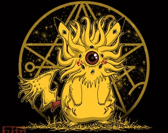 Pika in Yellow - King in Yellow Lovecraft Cthulhu Sigil | Azathoth | Yellow Sign | Lovecraftian | Cute Cosmic Horror Anime Unisex T-Shirt