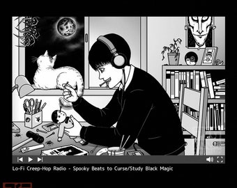 Lo-Fi Creep-Hop Radio - Spooky Beats to curse/study black magic | Lofi Dark Music | Japanese Horror Manga J-Horror Anime Unisex T-shirt