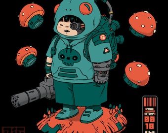 Frogstomp 0010 - Cyborg Cyberpunk | Mushrooms | Kawaii Robot | Chubby Cute Character | Android Biopunk Steampunk Lowbrow Art Unisex T-shirt
