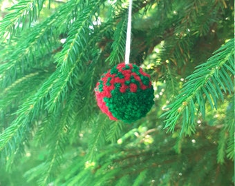 Red and Green Pom Pom Ornament Set of Six