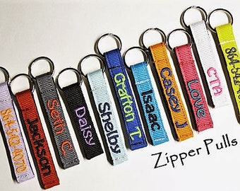 Personalized Zipper Pulls, Pick a Color, Mini 3/8", Coat/Jacket/Bookbag/Lunch Box, IDTags, Made to Order