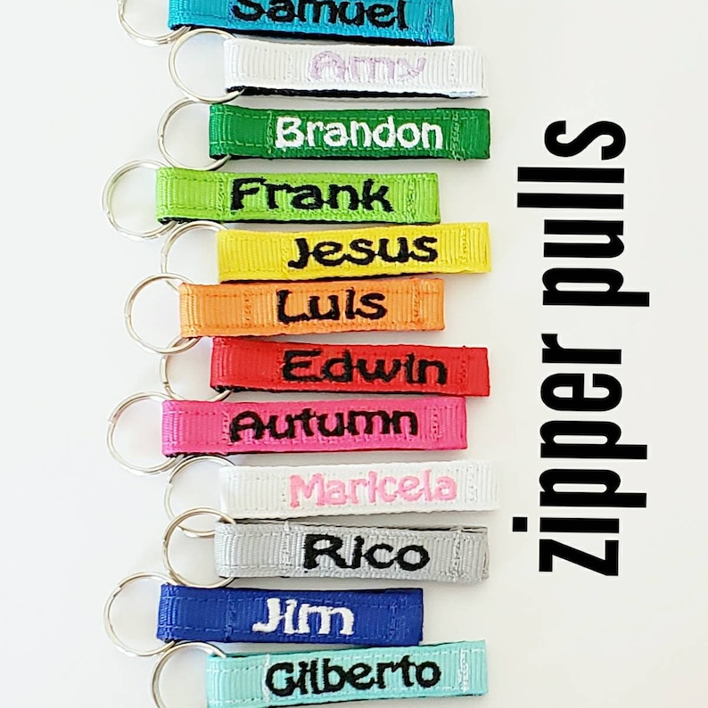 Personalized Zipper Pulls, Pick a Color, Mini 3/8, Coat/Jacket/Bookbag/Lunch Box, IDTags, Made to Order image 2