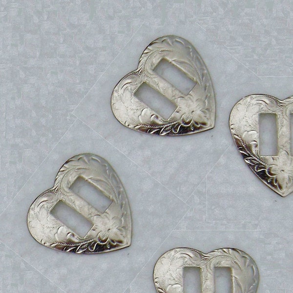 1 inch Heart Conchos, Pkg/10 Silver 2 Slot Embossed Metal Southwestern Style Metal Embellishments