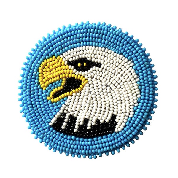 2.5 inch Seed Bead Rosette, Bald eagle Beaded patch, beaded rosette medallion, Tribal Native Crafts, rosette applique, pow wow supplies