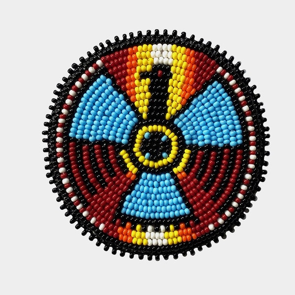 2.5 inch Seed Bead Rosette, Rainbow Thunderbird Beaded patch, beaded rosette medallion, Native Crafts, applique, pow wow supplies