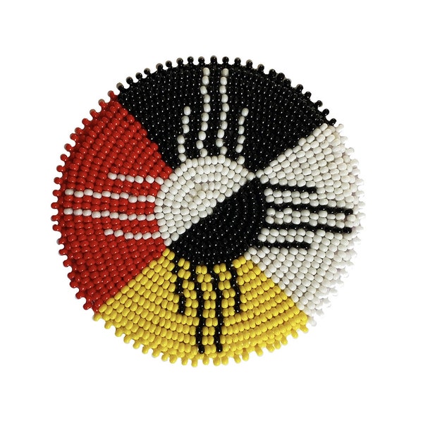 2.5 inch 4 Directions Sun Seed Bead Rosette. ying yang sun beaded patch, medallion, Native Crafts, rosette applique, powwow supply