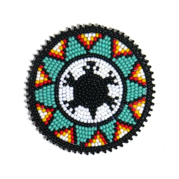 2.5 inch Turtle Seed Bead Rosette, Native Crafts beaded patch,  medallion, rosette applique, regalia supply