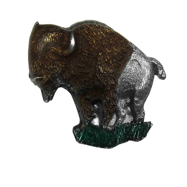 Bison Hatpin, Enameled Buffalo Pin, Diamond Cut Southwest Animal Jewelry