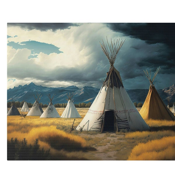 Blackfoot Tipi Encampment Matte Canvas, Native American Tipis, American Indian Art, 6 sizes