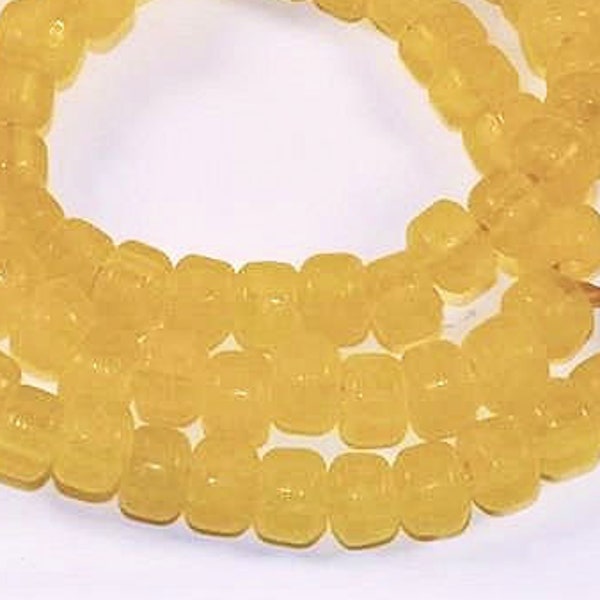 Glass Crow Beads, Translucent Yellow Beads,9 mm strand of 100. Roller Beads, Pony Beads