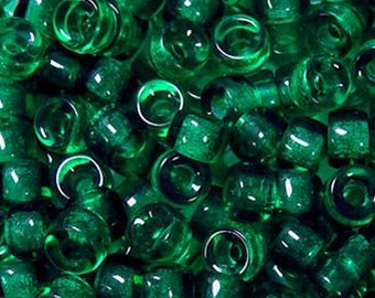 Glass Crow Beads, Dark Green Transparent Beads, 9 mm, strand of 100, Roller Beads, Pony Beads