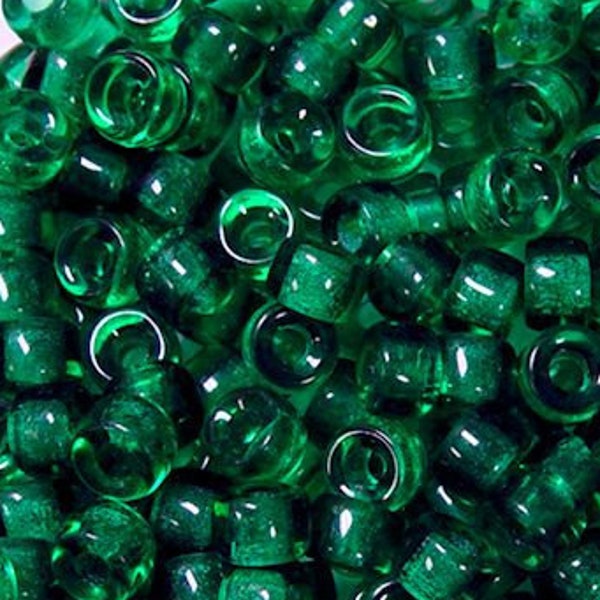 Glass Crow Beads, Dark Green Transparent Beads, 9 mm, strand of 100, Roller Beads, Pony Beads