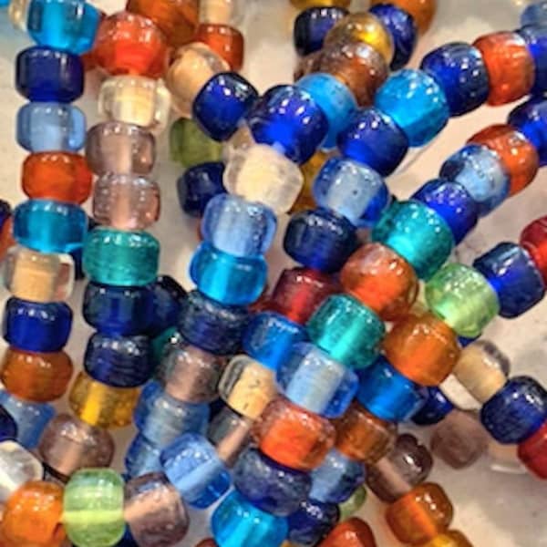 Glass Crow Beads, Mixed Colors 9 mm Translucent Mix, strand of 100, Assorted Colors,Roller Beads, Pony Beads