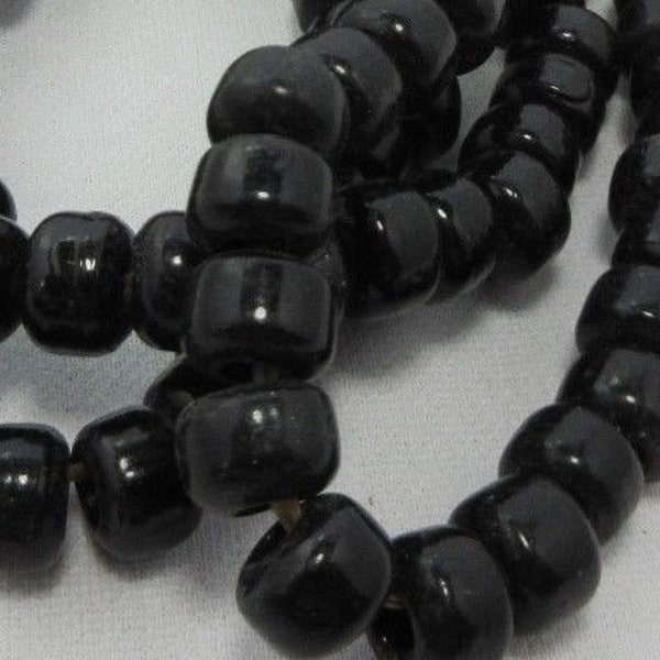 Black Glass Crow Beads, 9 mm strand of 100 Black Beads,Roller Beads, Pony Beads