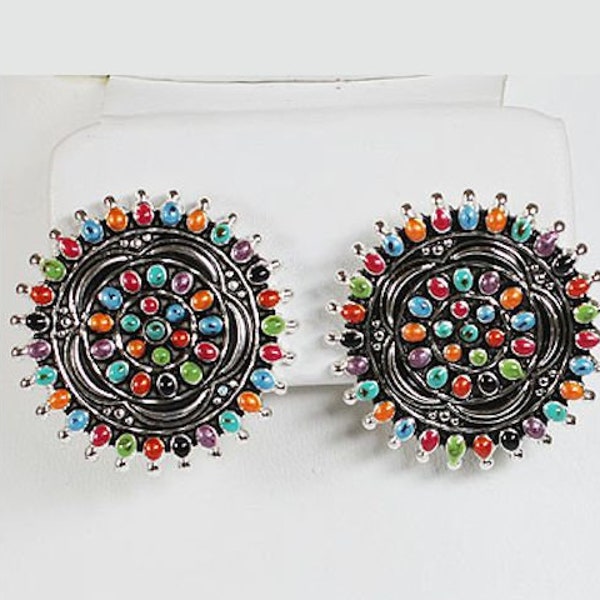 Multistone Petit Point Post Earrings, Earrings for Women multi, Boho, Southwest multi stone jewelry
