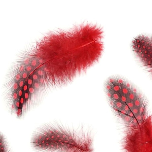 Red Guinea Hen Feathers, Pkg of 100, Guinea fowl feather, Spotted hat feathers, jewelry making,