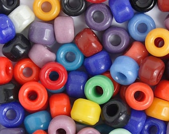 Glass Crow Beads, 9 mm, strand of 100, Assorted Colors,Roller Beads, Pony Beads