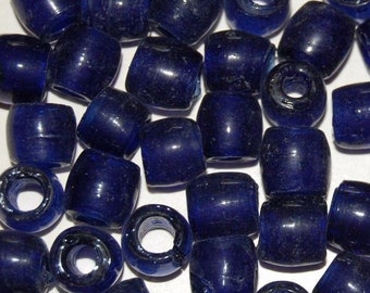 Krähenperlen aus Glas, Kobaltblau Transparent, 9 mm, Strang aus 100 Stück, Roller Beads, Pony Beads